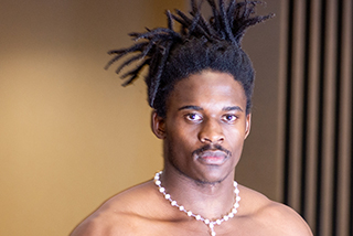 A shirtless man